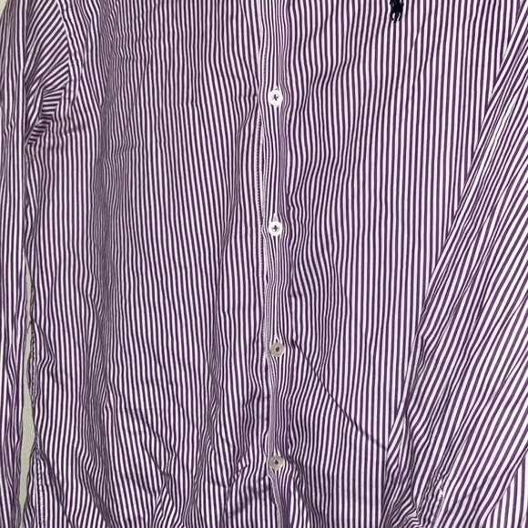RALPH LAUREN POLO Shirt Mens M Purple & White Stripes CUSTOM FIT - Picture 4 of 5